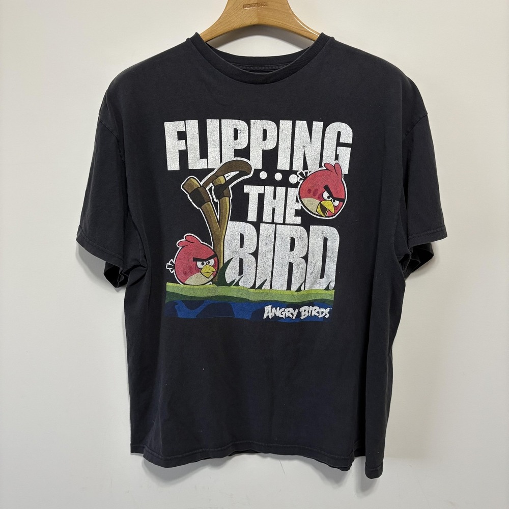 Vintage Angry Birds Flipping The Bird Shirt Mens 2XL Black Phone Game Y2K 2000s